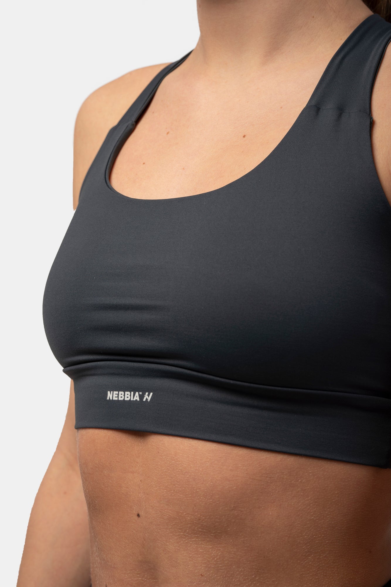 ASOS 4505 medium support sports bra with branded elastic in grey